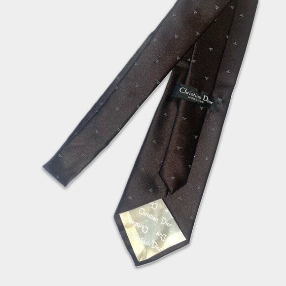 Christian Dior Vintage Logo Embroidered Tie - Chocolate Brown - Picture 2 of 5